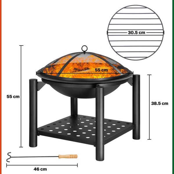Ognjišče s prostorom za drva FIRE, Ø55cm, črn Gardebruk