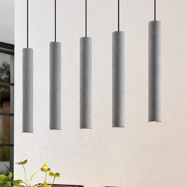 Lindby Obesna svetilka Concretto, 100 cm, siva, 5 luči, beton, zatemnjen, Siva, Dnevna soba / jedilnica, Beton, Sodobni