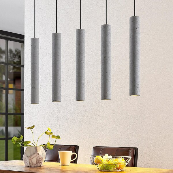 Lindby Obesna svetilka Concretto, 100 cm, siva, 5 luči, beton, zatemnjen, Siva, Dnevna soba / jedilnica, Beton, Sodobni