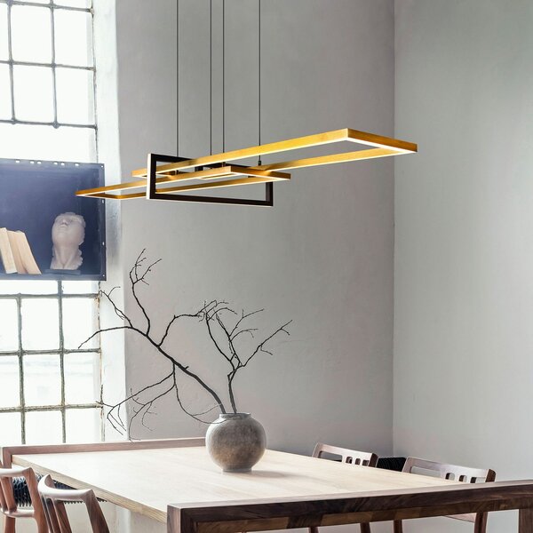 Trio Lighting Obesek Salinas LED, medeninaste barve, kovinski, dolžine 110 cm, zatemnjen, Zlata / medeninasta, Dnevna soba / jedilnica, Kovina, Sodobni