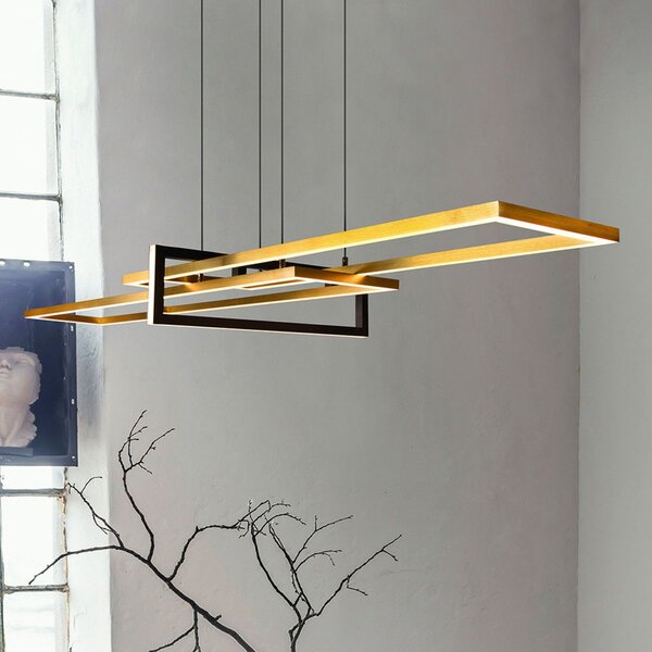 Trio Lighting Obesek Salinas LED, medeninaste barve, kovinski, dolžine 110 cm, zatemnjen, Zlata / medeninasta, Dnevna soba / jedilnica, Kovina, Sodobni