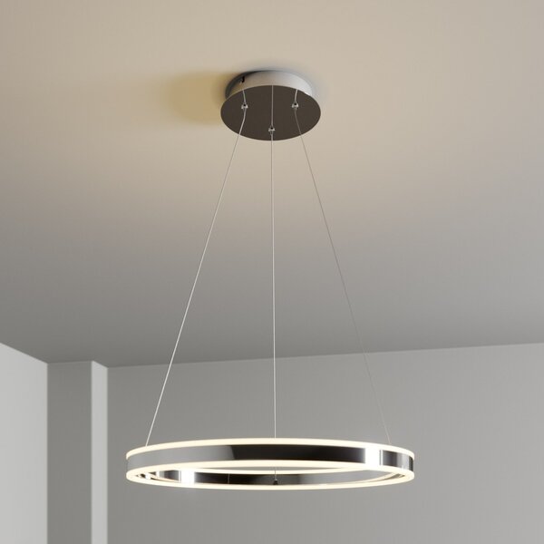 Lucande LED viseče svetilo Lyani, Ø 60 cm, krom, z možnostjo zatemnitve, zatemnjen, Kovinska, Dnevna soba / jedilnica, Kovina, Sodobni