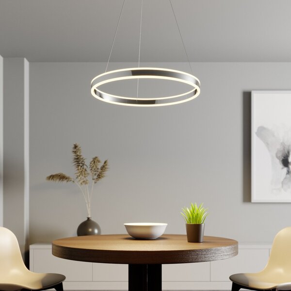 Lucande LED viseče svetilo Lyani, Ø 60 cm, krom, z možnostjo zatemnitve, zatemnjen, Kovinska, Dnevna soba / jedilnica, Kovina, Sodobni