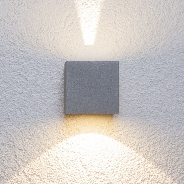Lucande LED zunanja stenska svetilka Jarno, srebrna, kovina, 9cm, Siva, Kovina, Sodobni, Stenska vtičnica zgoraj / spodaj