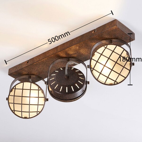 Lindby Lindbyjev reflektor Tamin, 48 cm, rjaste barve, 3-svetilka, steklo, zatemnjen, Rjava / rjasta, Dnevna soba / jedilnica, Kovina, Industrijski dizajn