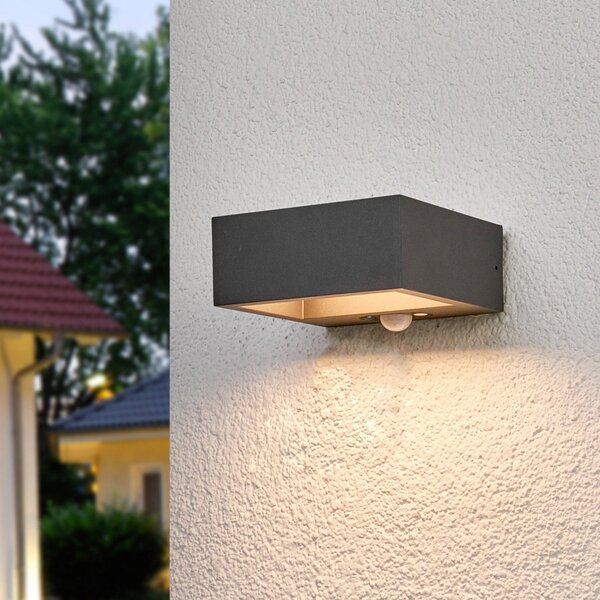 Lucande LED solarna stenska svetilka Mahra, antracit, kovina, senzor, Siva, Kovina, Sodobni