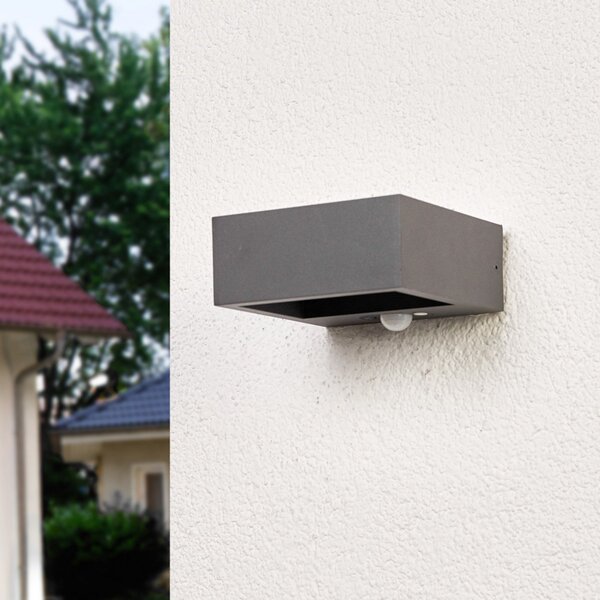 Lucande LED solarna stenska svetilka Mahra, antracit, kovina, senzor, Siva, Kovina, Sodobni