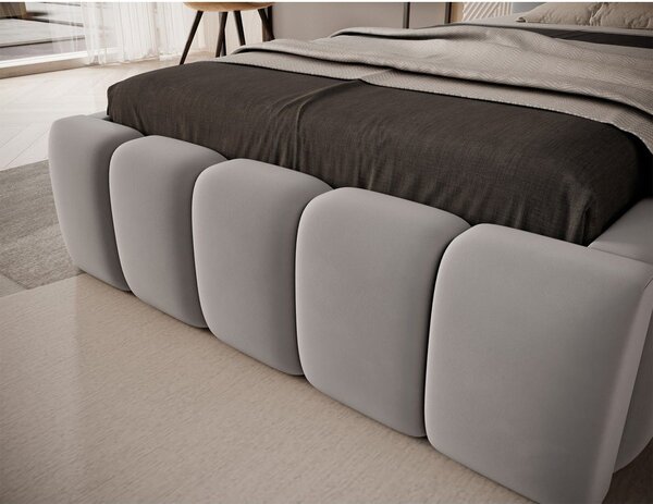 Siva oblazinjena postelja s prostorom za shranjevanje in z letvenim dnom 90x200 cm Lamica – ELTAP