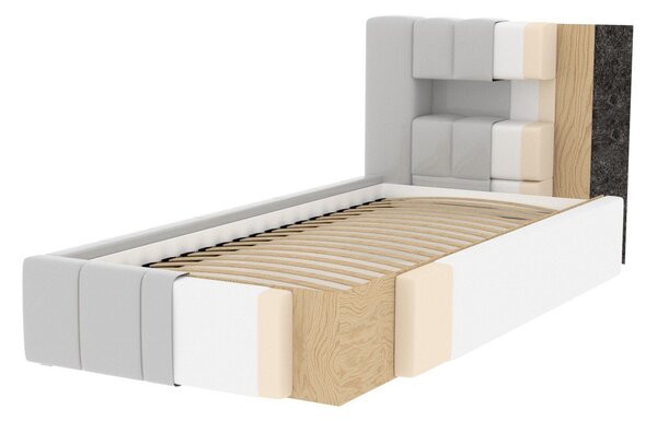 Siva oblazinjena postelja s prostorom za shranjevanje in z letvenim dnom 90x200 cm Lamica – ELTAP