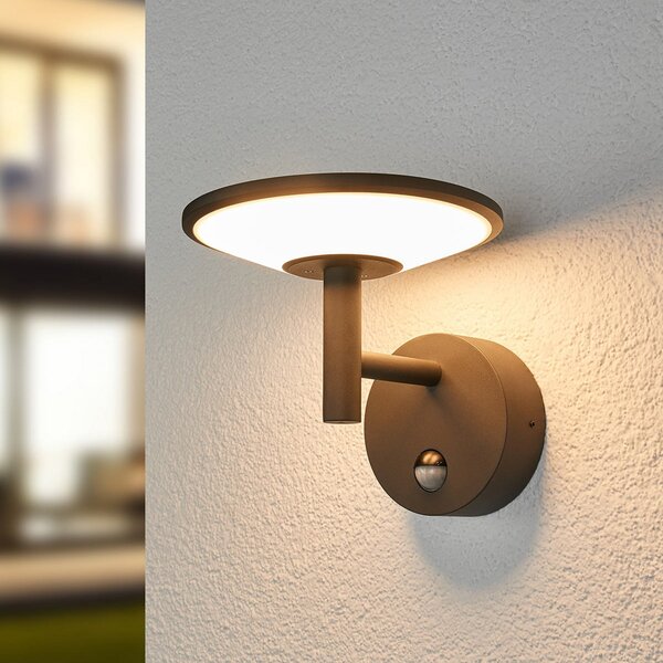 Lucande LED zunanje stensko svetilo Fenia, senzor, IP54, antracit, Črna, Aluminij, Sodobni