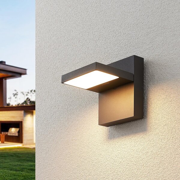 Lucande LED zunanja stenska svetilka Silvan, antracit, IP65, 14 cm, Črna, Aluminij, Sodobni, Stenska kotna