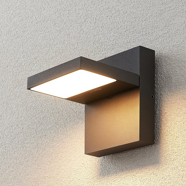 Lucande LED zunanja stenska svetilka Silvan, antracit, IP65, 14 cm, Črna, Aluminij, Sodobni, Stenska kotna