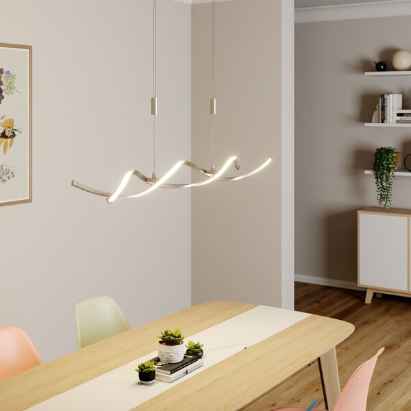 Lindby LED viseča svetilka Auron, nikljeva barva, kovinska, zatemnljiva, zatemnjen, Siva, Dnevna soba / jedilnica, Plastika, Sodobni