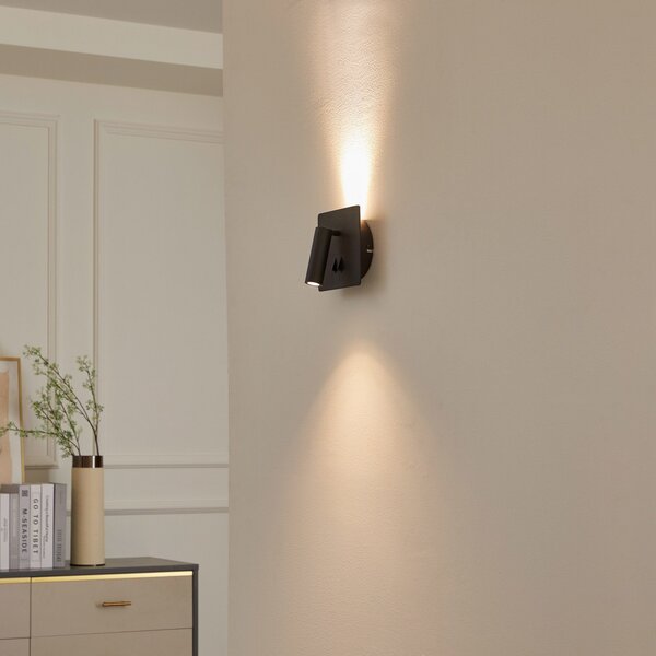 Lucande LED stensko svetilo Magya, črno 2-svetlobno, kotno, Črna, Dnevna soba / jedilnica, Aluminij, Sodobni, Stenska vtičnica zgoraj / spodaj