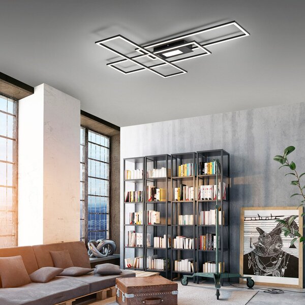 JUST LIGHT. GmbH LED stropna svetilka Asmin, CCT, črna, 98,9x69,4cm, zatemnjen, Črna, Dnevna soba / jedilnica, Aluminij, Sodobni, Strop z več plameni