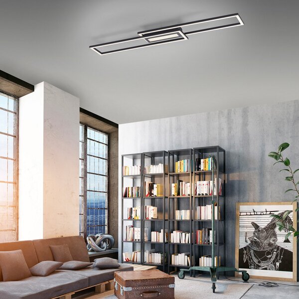 JUST LIGHT. GmbH LED stropna svetilka Asmin, CCT, črna, 95x17,5cm, zatemnjen, Črna, Dnevna soba / jedilnica, Aluminij, Sodobni, Strop z več plameni