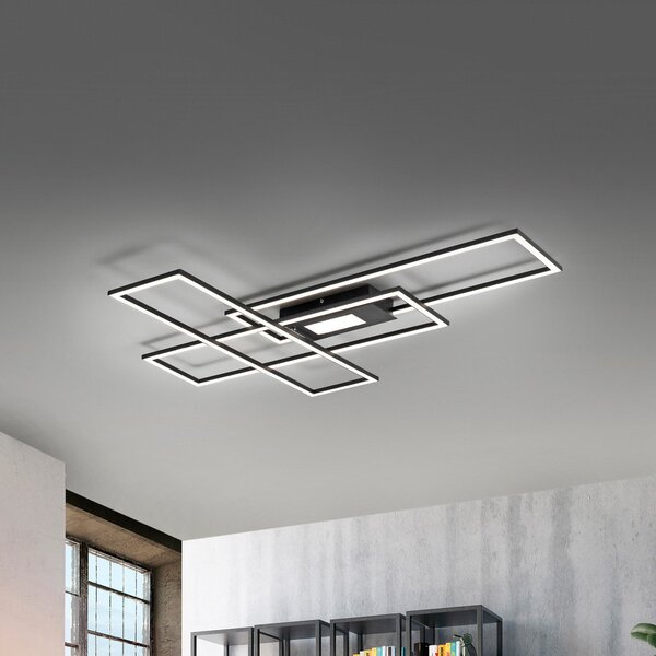 JUST LIGHT. GmbH LED stropna svetilka Asmin, CCT, črna, 98,9x69,4cm, zatemnjen, Črna, Dnevna soba / jedilnica, Aluminij, Sodobni, Strop z več plameni