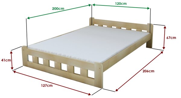 Postelja Naomi povišana 120 x 200 cm bor Posteljno dno: Z letveno posteljno dno, Vzmetnica: Brez vzmetnice