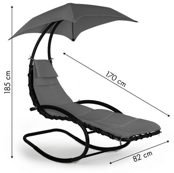 Vrtni gugalni ležalnik z baldahinom v sivi barvi