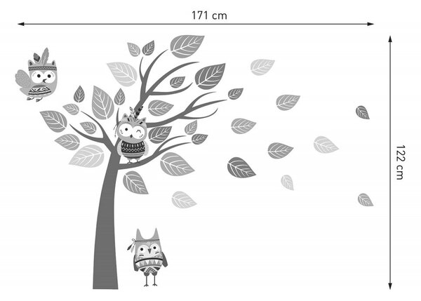 Stenska nalepka pisane sove na drevesu v indijskem slogu 171 x 122 cm