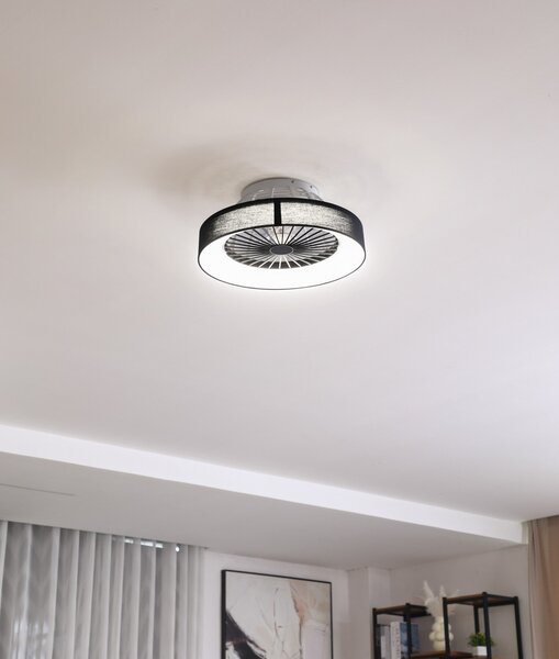 Lindby Stropni ventilator LED Mace, črn, tih, Ø 47 cm, zatemnjen, Črna, Dnevna soba / jedilnica, Plastika, Sodobni
