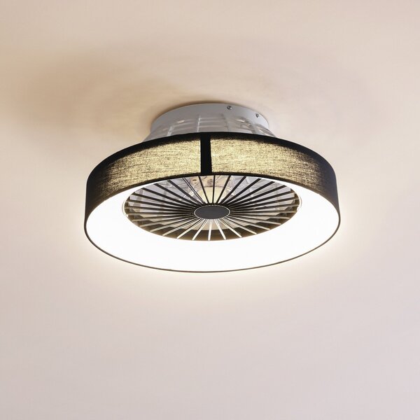 Lindby Stropni ventilator LED Mace, črn, tih, Ø 47 cm, zatemnjen, Črna, Dnevna soba / jedilnica, Plastika, Sodobni