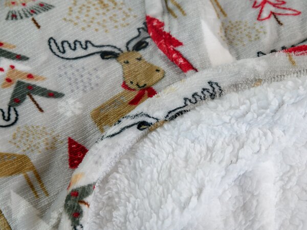 Topla odeja z imitacijo ovčje volne z rokavi in kapuco YULE HUG svetlo siva