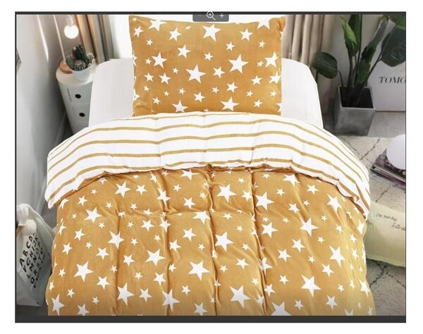 Posteljnina iz mikropliša STARS bež + rjuha iz mikropliša SOFT 90x200 cm bela