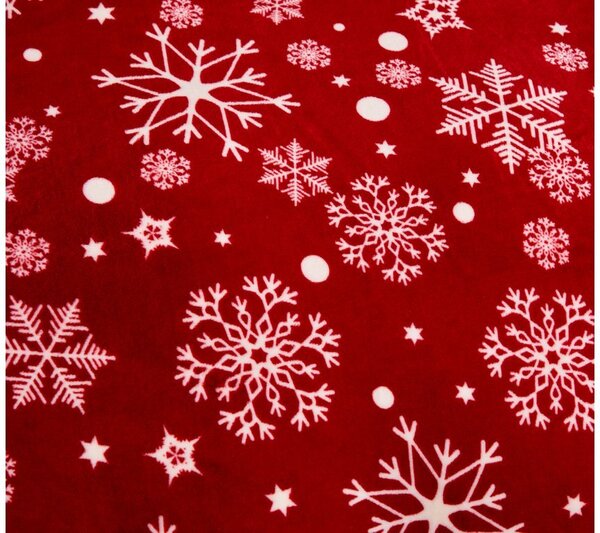 Set posteljnine mikropliš SNOWFALL rdeča + rjuha mikropliš SOFT 180x200 cm bela, zakonska postelja