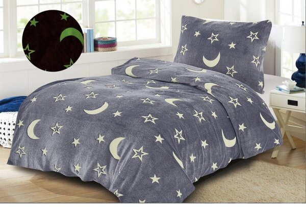 Siva posteljnina iz mikropliša Luminous BIG MOON + rjuha iz mikropliša SOFT 90x200 cm svetlo siva