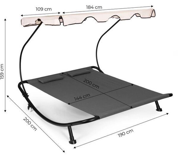 Dvosedežni vrtni ležalnik z baldahinom sive barve