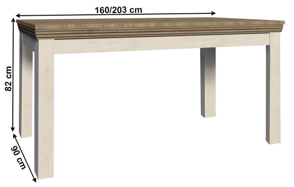 KONDELA Jedilna miza, nordijski bor/divji hrast, 160-203x90 cm, ROYAL ST