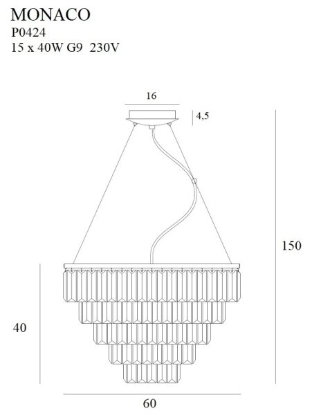 MAXLIGHT P0424 - Lestenec na vrvici MONACO 15xG9/40W/230V pr. 60 cm zlata