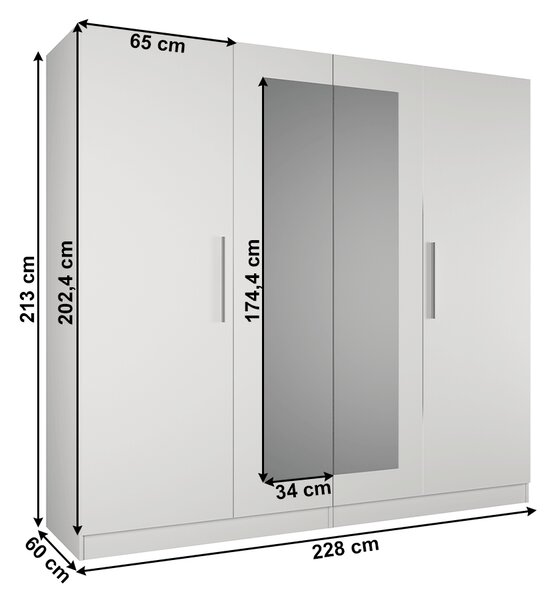 KONDELA Garderobna 4 vratna omara, bela, MATISA