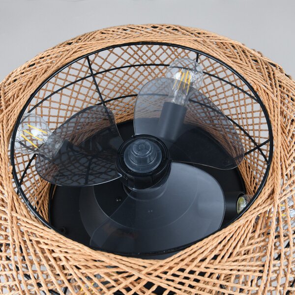 Reality Leuchten Stropni ventilator Lillesand s svetlobo, tih, Ø 50 cm, FB, Rjava / rjasta, Dnevna soba / jedilnica, Papir / karton