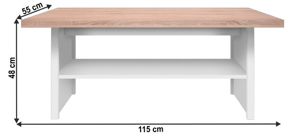 KONDELA Klubska miza 115, bela/hrast sonoma, TOPTY TIP 18