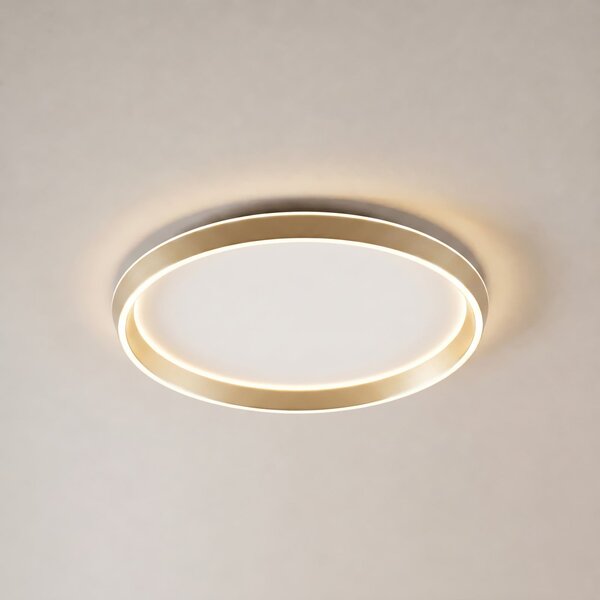 Lucande LED stropna svetilka Rylan, medenina, Ø 62 cm, z možnostjo regulacije, zatemnjen, Zlata / medeninasta, Dnevna soba / jedilnica, Kovina, Sodobni