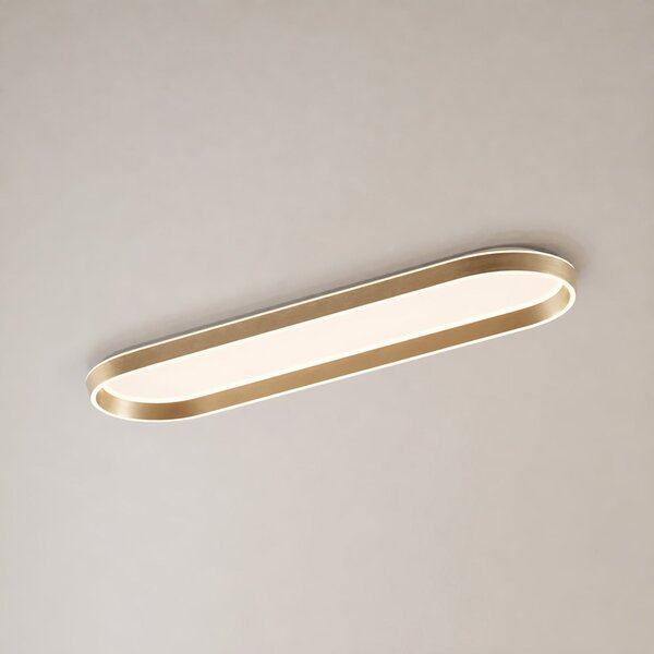 Lucande LED stropna svetilka Rylan, 112 cm, medenina, z možnostjo regulacije, zatemnjen, Zlata / medeninasta, Dnevna soba / jedilnica, Kovina, Sodobni