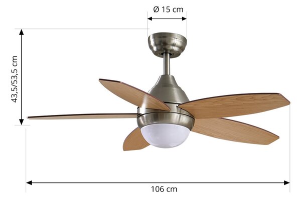 Lindby LED stropni ventilator Klasika, DC, tihi, 106 cm, CCT, Bela, Dnevna soba / jedilnica, Les