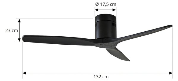 Lucande stropni ventilator Vindur, črn, DC, tih, Črna, Dnevna soba / jedilnica, Kovina, Sodobni