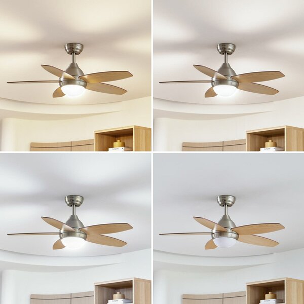 Lindby LED stropni ventilator Klasika, DC, tihi, 106 cm, CCT, Bela, Dnevna soba / jedilnica, Les