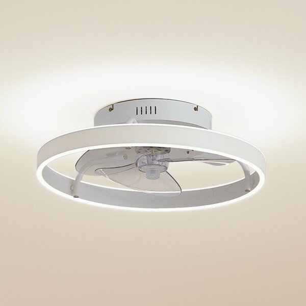 Lindby LED stropni ventilator Momitu, bel, aluminij, Ø 50 cm, zatemnjen, Bela, Dnevna soba / jedilnica, Aluminij, Sodobni