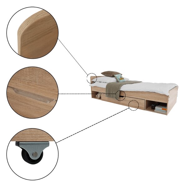 KONDELA Postelja 1S/90, hrast sonoma, TEYO
