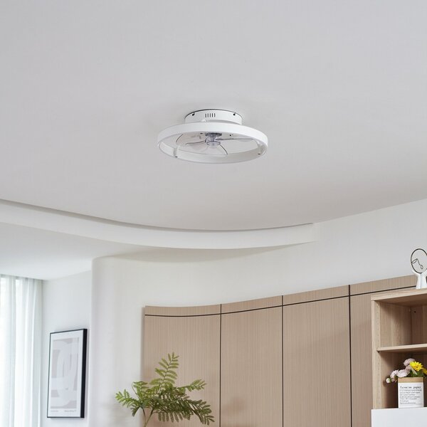Lindby LED stropni ventilator Momitu, bel, aluminij, Ø 50 cm, zatemnjen, Bela, Dnevna soba / jedilnica, Aluminij, Sodobni