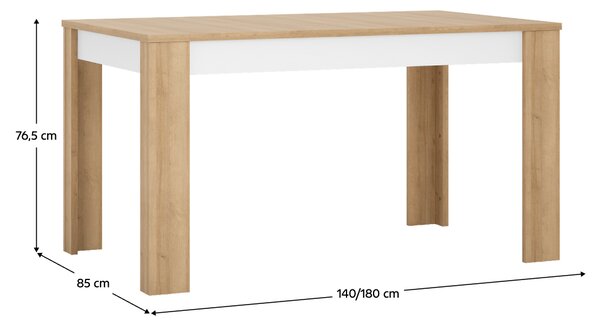 KONDELA Jedilna miza LYOT03, hrast/bela s visokem sijaju, raztegljiva, LEONARDO