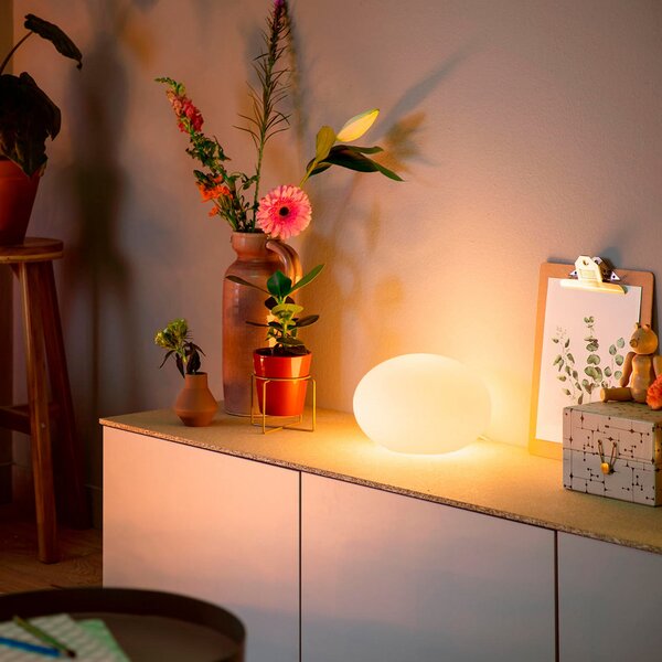 Philips Hue pametna namizna svetilka Flourish, bela, RGB, CCT, E27, zatemnjen, Bela, Dnevna soba / jedilnica, Steklo, Sodobni