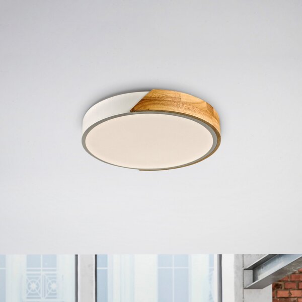 JUST LIGHT. GmbH Stropna svetilka Bila LED, bela, Ø 32 cm, les, Les, Dnevna soba / jedilnica, Les