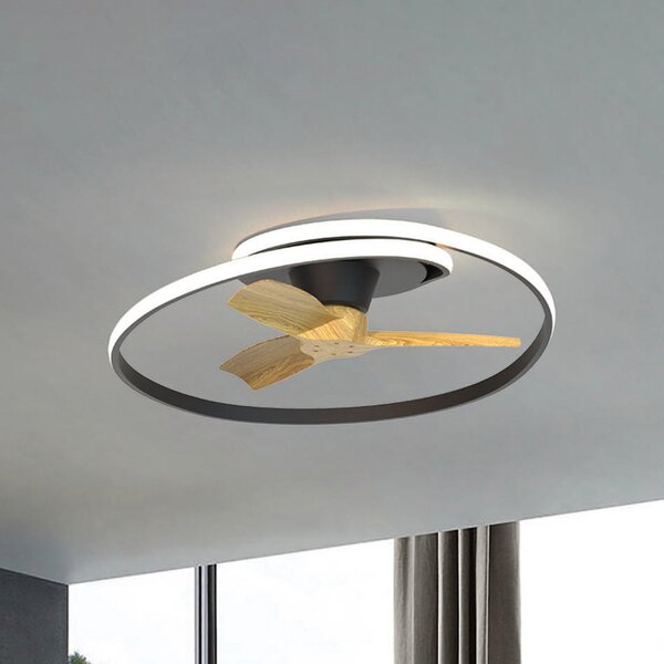 Mantra Iluminación LED stropni ventilator Ocean, črn/les, DC, tiho delovanje, premer 78 cm, CCT, zatemnjen, Črna, Dnevna soba / jedilnica, Plastika, Sodobni