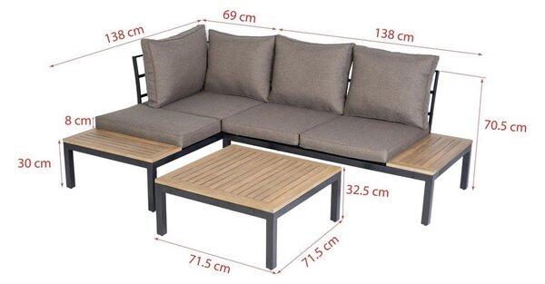 LOUNGE GARNITURA akacija v celoti masivno jeklo