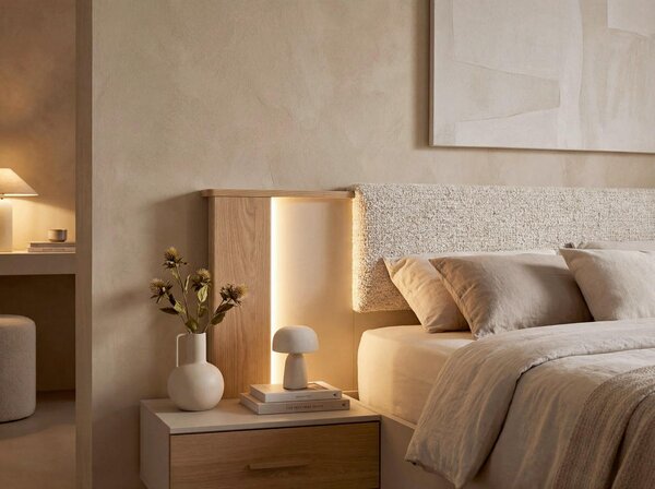 POSTELJNA GARNITURA 180 cm x 200 cm , leseni material barve hrasta, kašmir